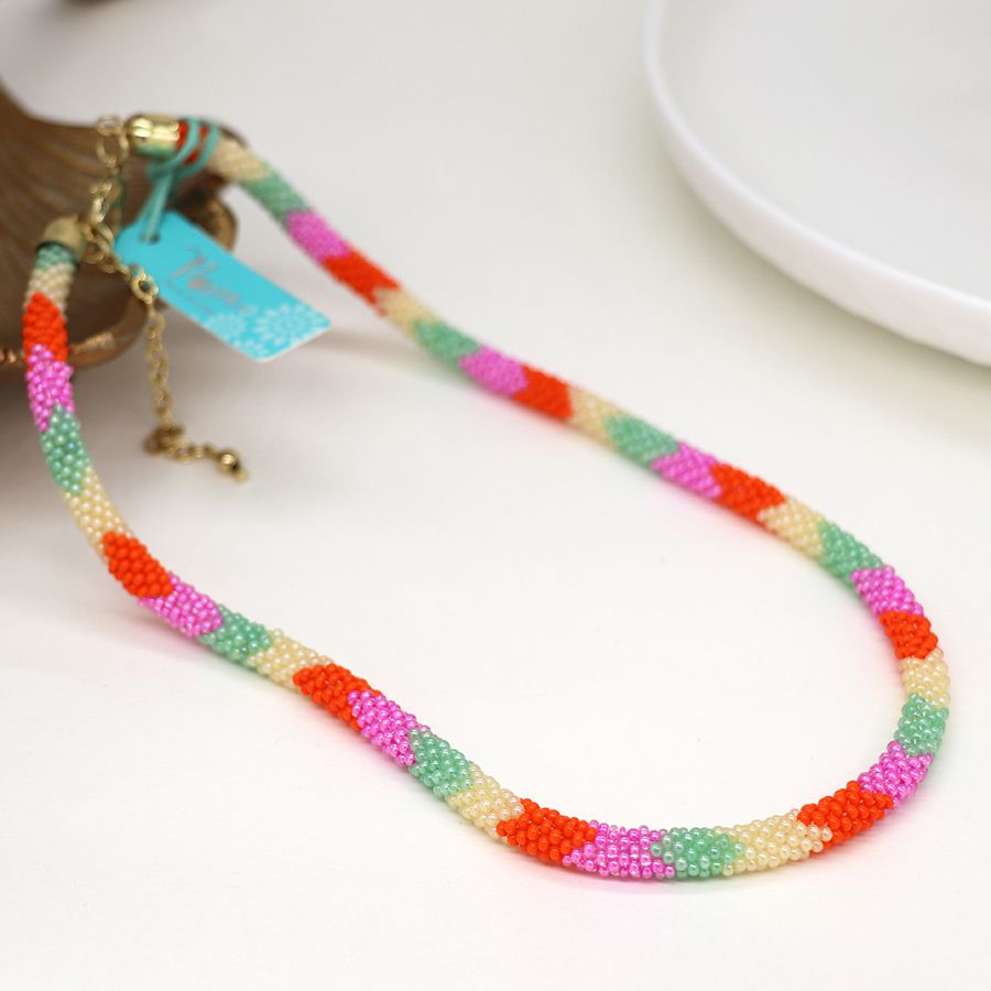 Vibrant Summer Bright Beaded Snake Necklace