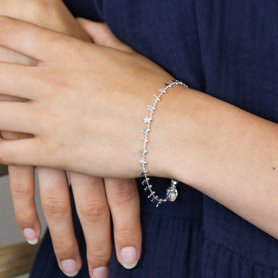 Silver Plated Multi Star and Tiny Bead Chain Bracelet