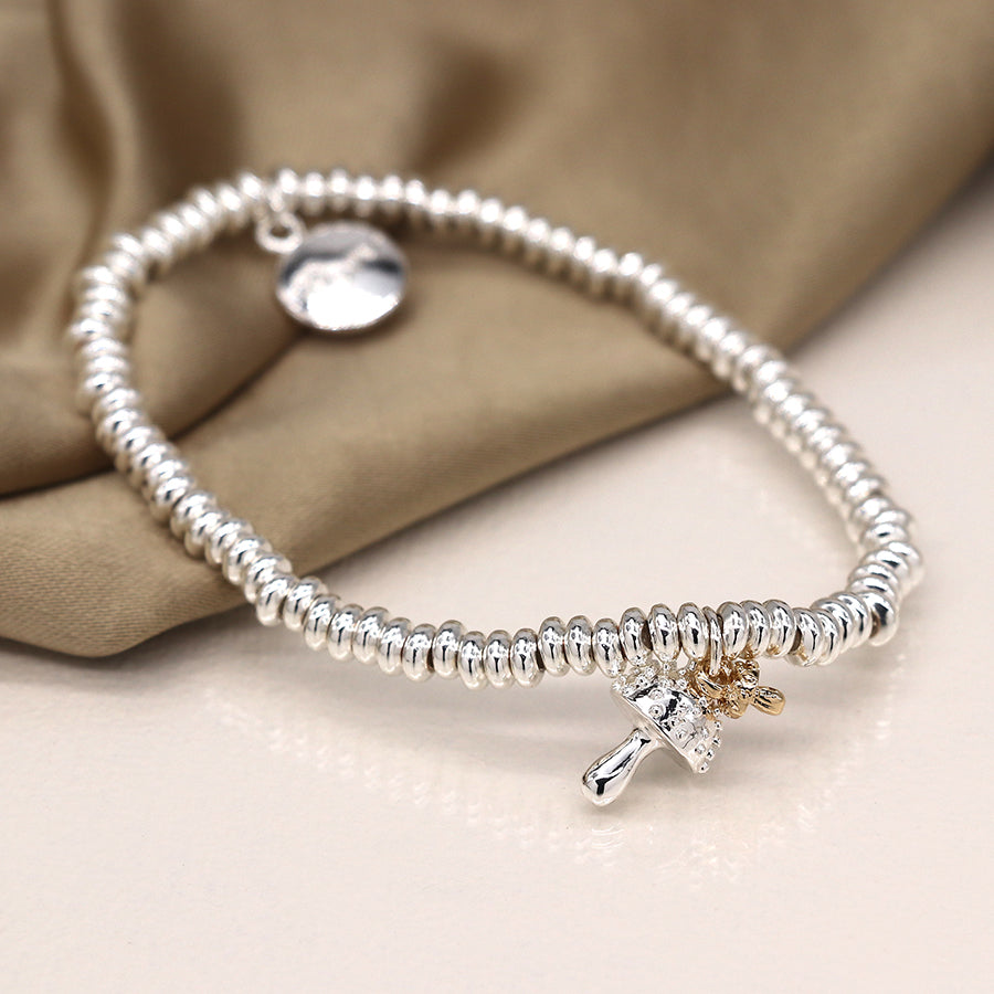 Silver Plated and Golden Double Toadstool Charm Bracelet