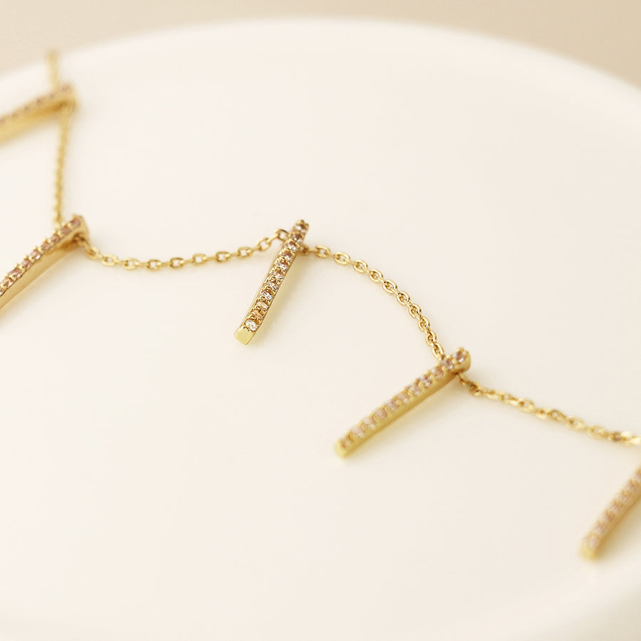 Golden Fine Chain and Crystal Bars Drop Necklace