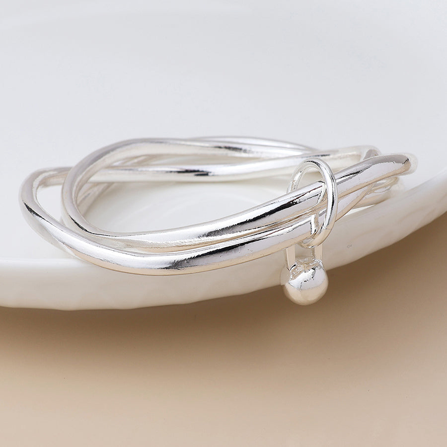 Silver Plated Triple Bangle Stack with Ball Charm