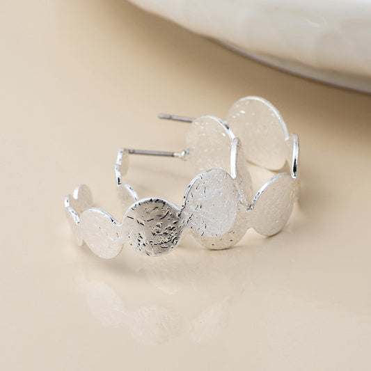 Brushed Textured Silver Plated Discs C Post Earrings