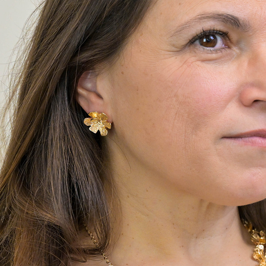 Faux Gold Textured Bloom Stud Earrings