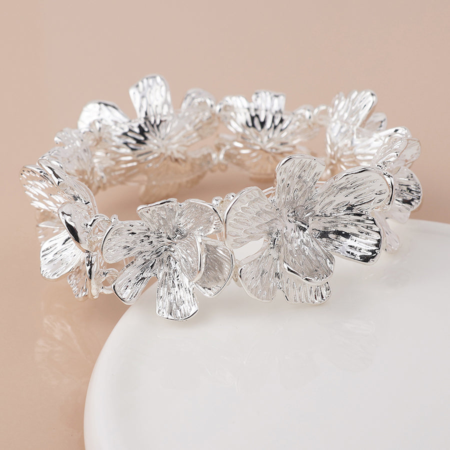 Silver Plated Textured Bloom Bracelet