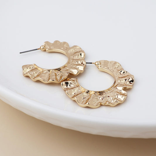 Faux Gold Plated Textured Wave C Post Earrings