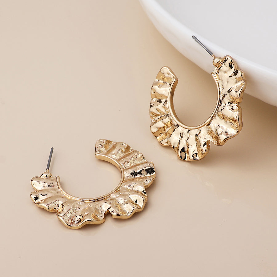 Faux Gold Plated Textured Wave C Post Earrings