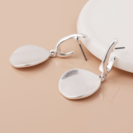 Worn Silver Plated Disc Drop Earrings