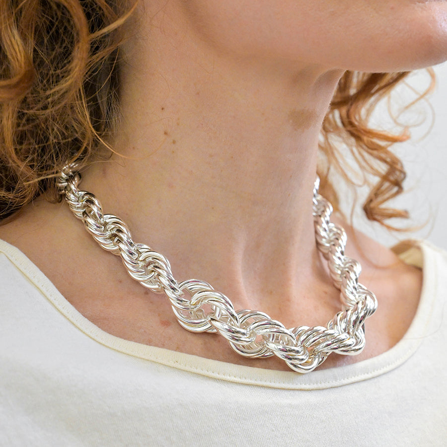 Chunky Silver Plated Chain Twist Statement Necklace
