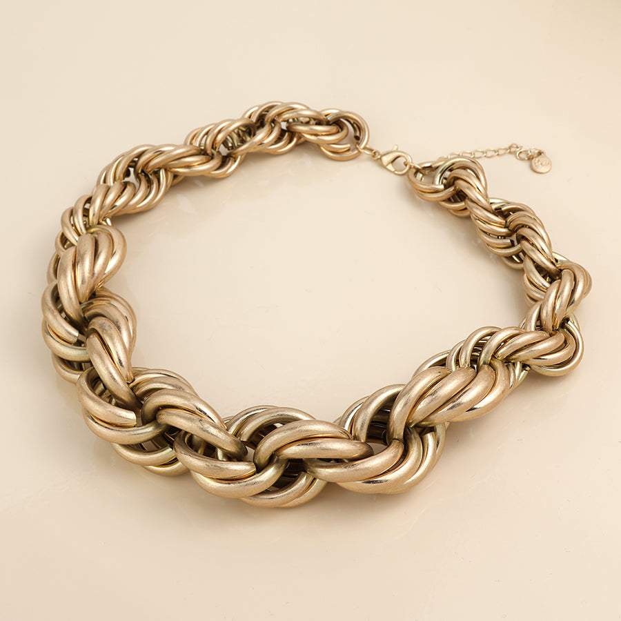 Faux Worn Gold Chunky Twist Statement Necklace
