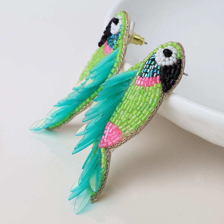 Neon Parrot Embellished Stud Drop Earrings