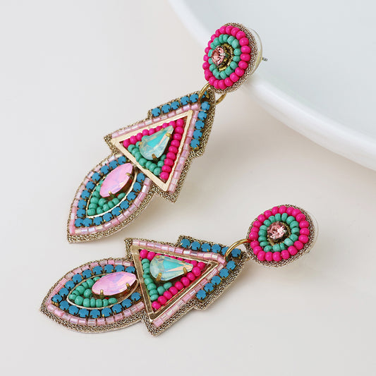 Colourful Embellished Stud Drop Earrings