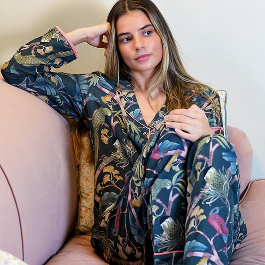 Dusky Mix Tropical Print Luxury Pyjama Set M/L