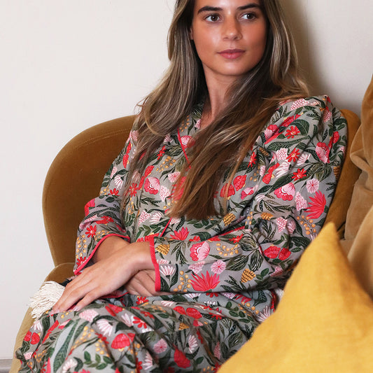 Pink Mix Tropical Print Luxury Pyjama Set ML