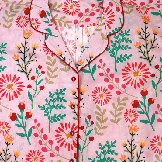 Pink Mix Summer Meadow Cotton Short PJ Set with Gift Bag Size Large UK 16/18