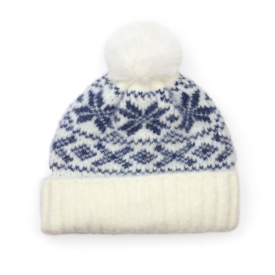 Erica Navy Cosy Scandi Starflower Bobble Hat