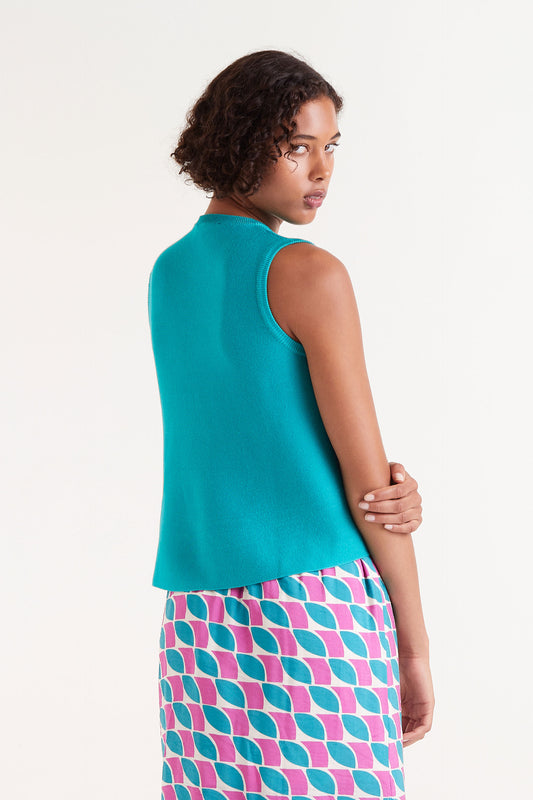 Ocean Blue Sleeveless Flared Top