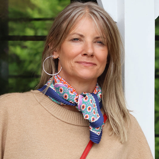 Blue Mix Poppy Print Recycled Poly Pleated Neckerchief