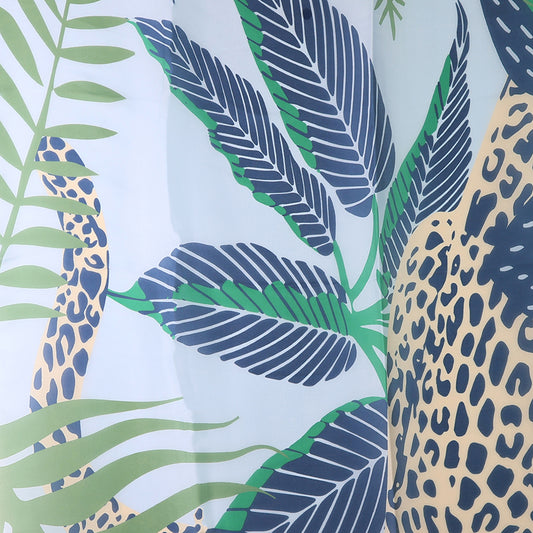 Blue Mix Palm Leaf/Animal Print Recycled Poly Silk Feel Scarf