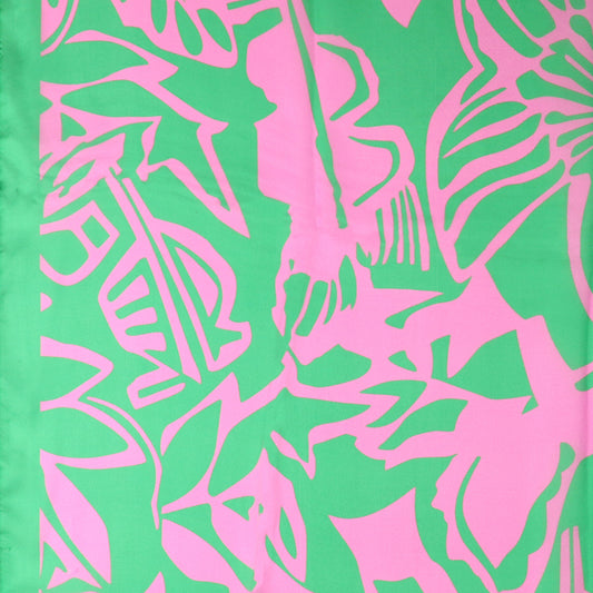 Bold Green/Pink Leaf Print Recycled Poly Silk Feel Scarf