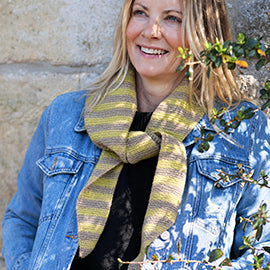 Trudi Beige/Chartreuse Striped Knitted Triangle Scarf