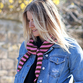 Trudi Brown/Pink Striped Knitted Triangle Scarf