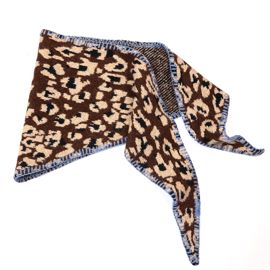Peggy Animal Print Knit Scarf with Blue Stitch Detail
