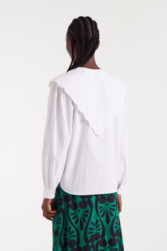Cotton Maxi White Lapel Shirt