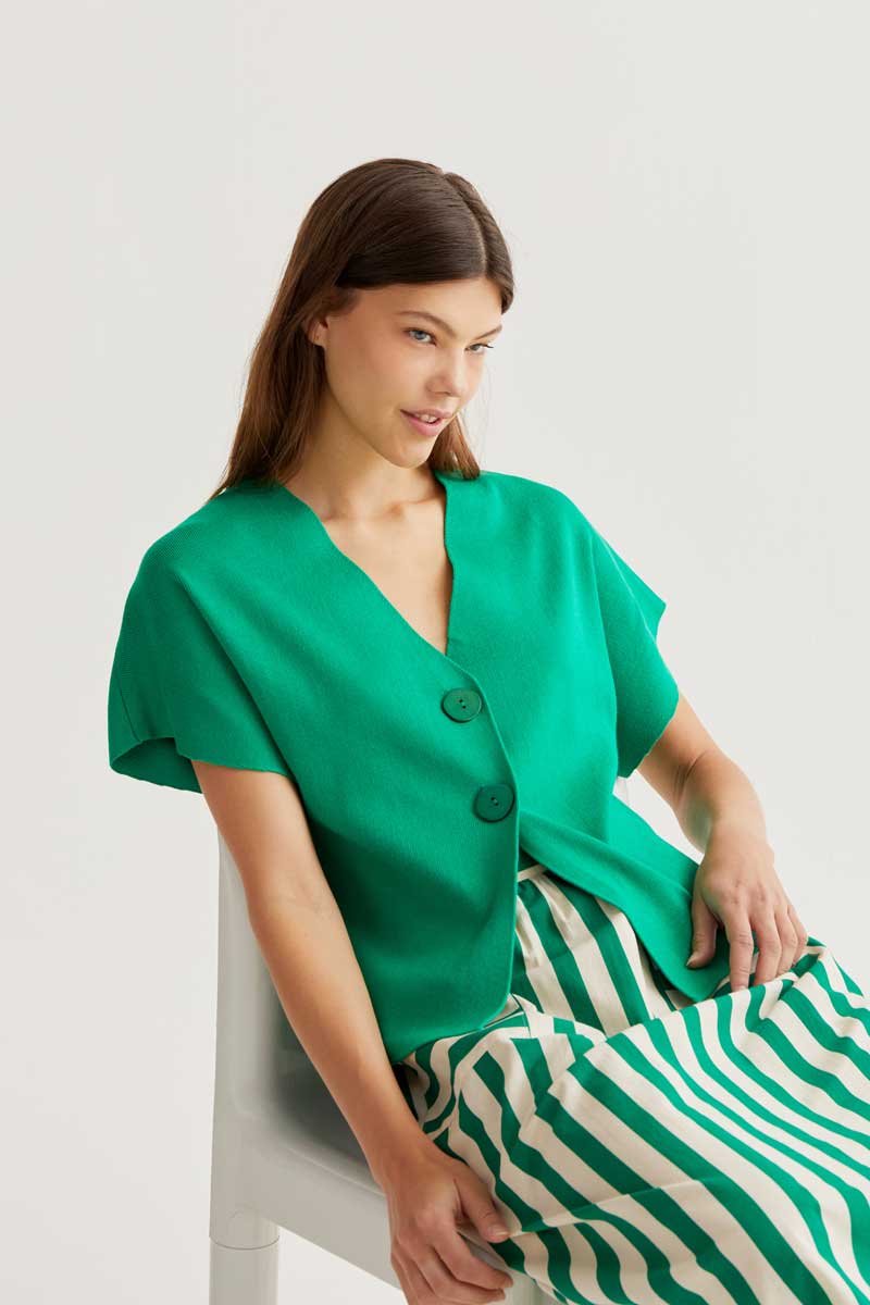 CF Green Cardigan Style Top