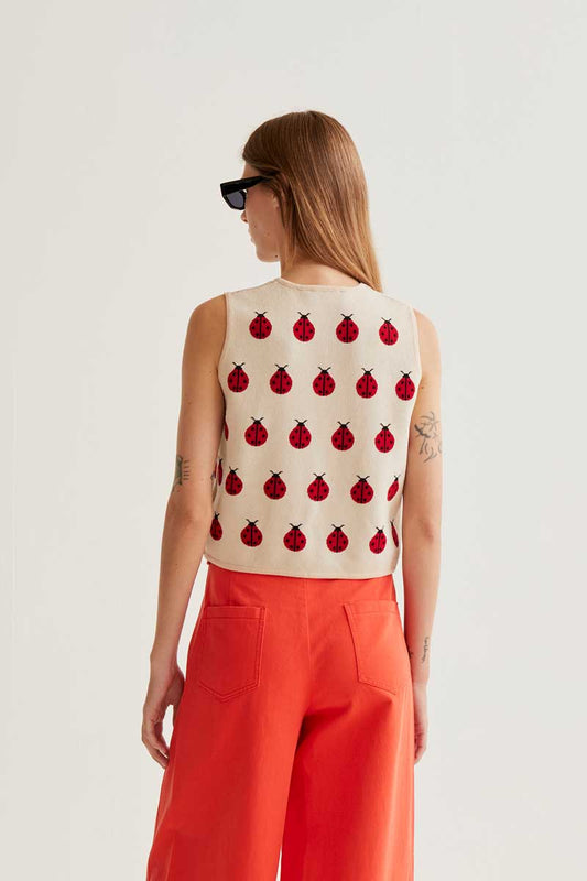 CF Red Ladybird Print Knit Top