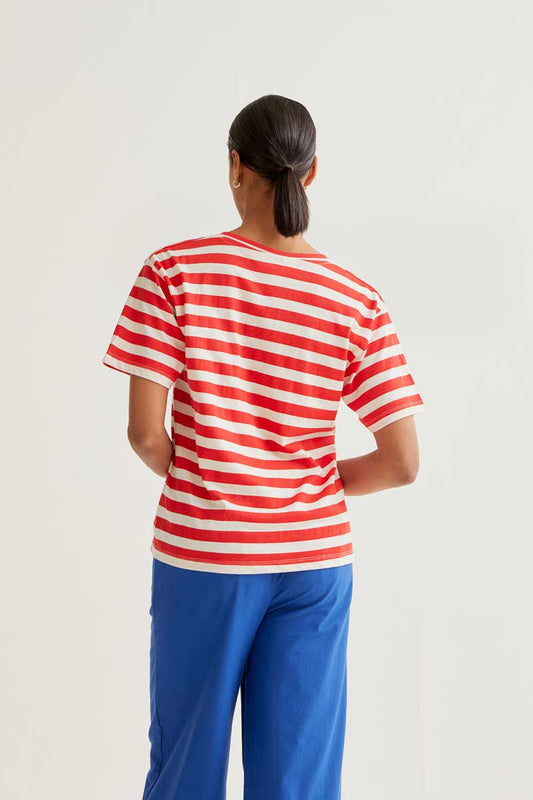 CF T-Shirt with Red Stripes and Blue Heart