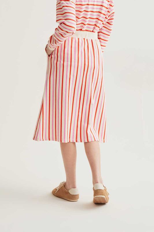 CF Midi Skirt with Pink and Red Stripes