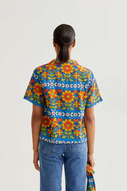 CF Bright Blue Shirt with Flower Print
