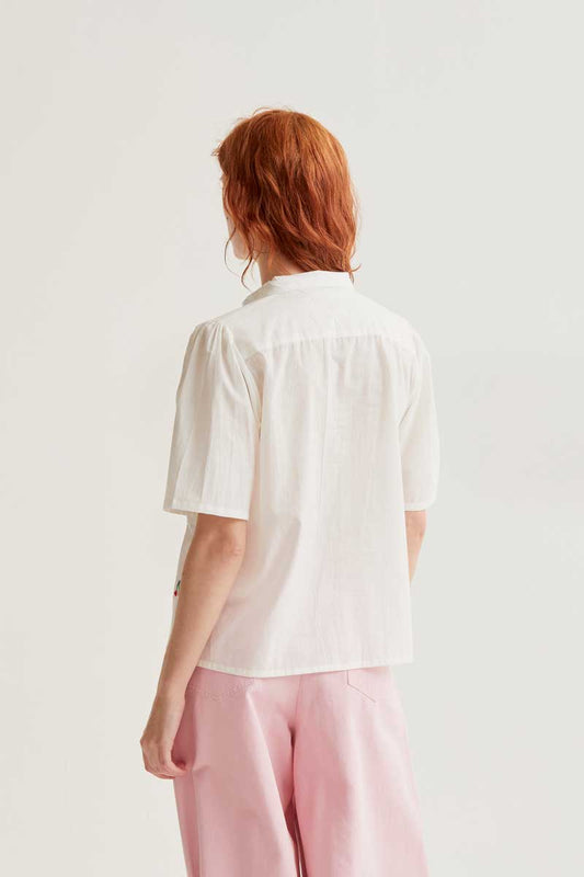 CF White Shirt with Embroidered Cherries