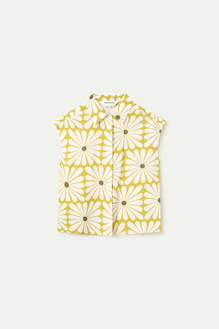 Shirt with Olive Flower Print