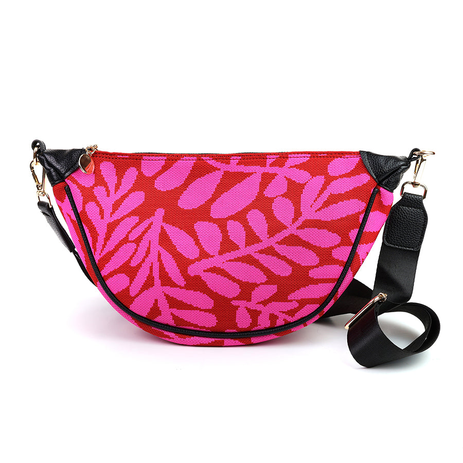 Red Pink Leaf Half Moon Bag