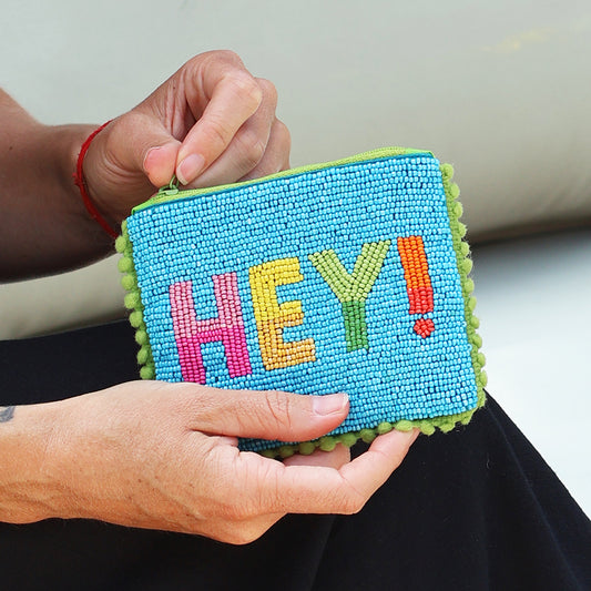 Turquoise 'Hey' Beaded Small Holiday Purse
