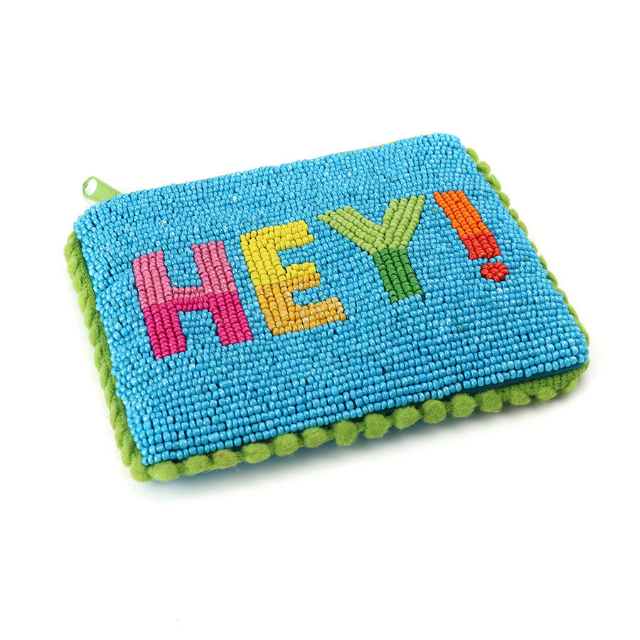 Turquoise 'Hey' Beaded Small Holiday Purse
