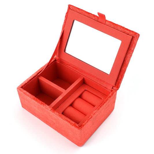 Coral Red Velvet Pansies Embroidered Small Jewellery Box
