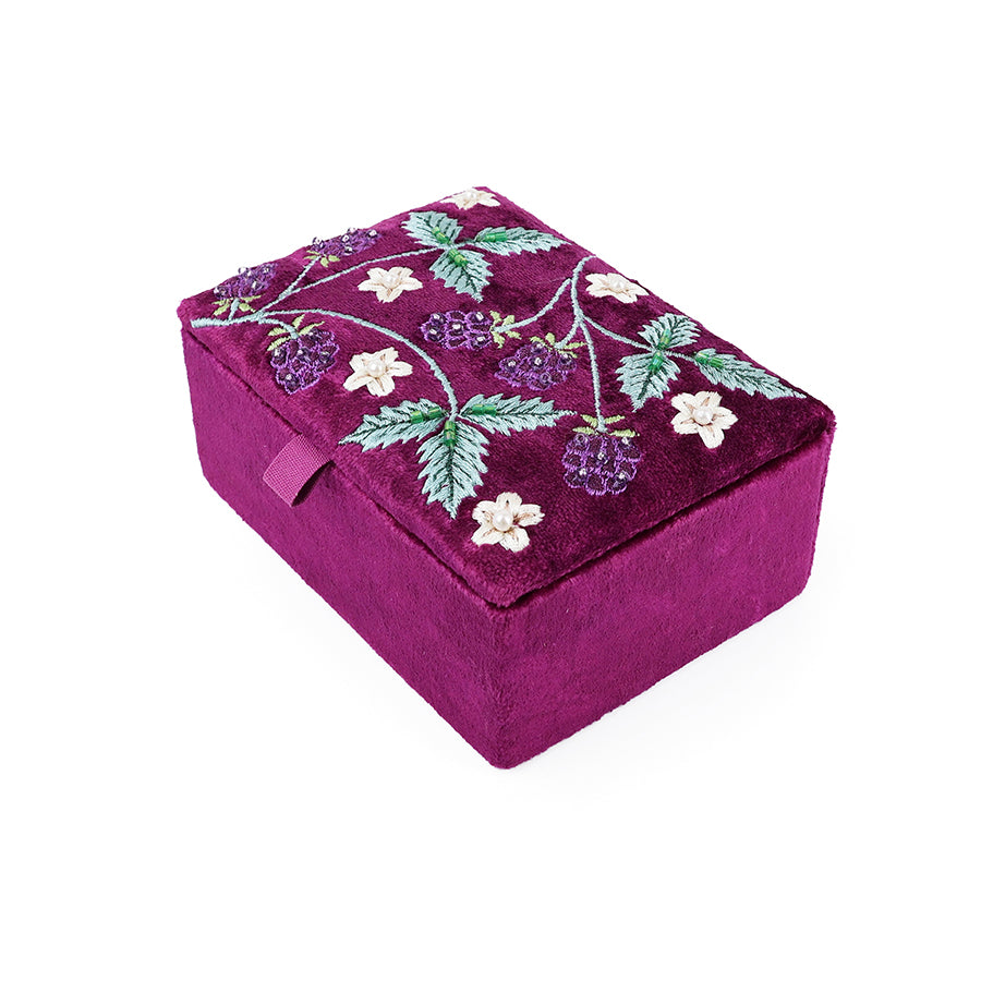 Bramble Plum Velvet Embroidered Winter Blackberries Small Jewellery Box