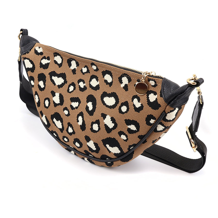 Colby Tan Leopard Print Half Moon Bag