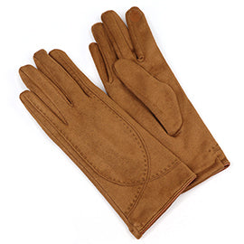 Kate Camel Faux Suede Gloves with Stitch Detail