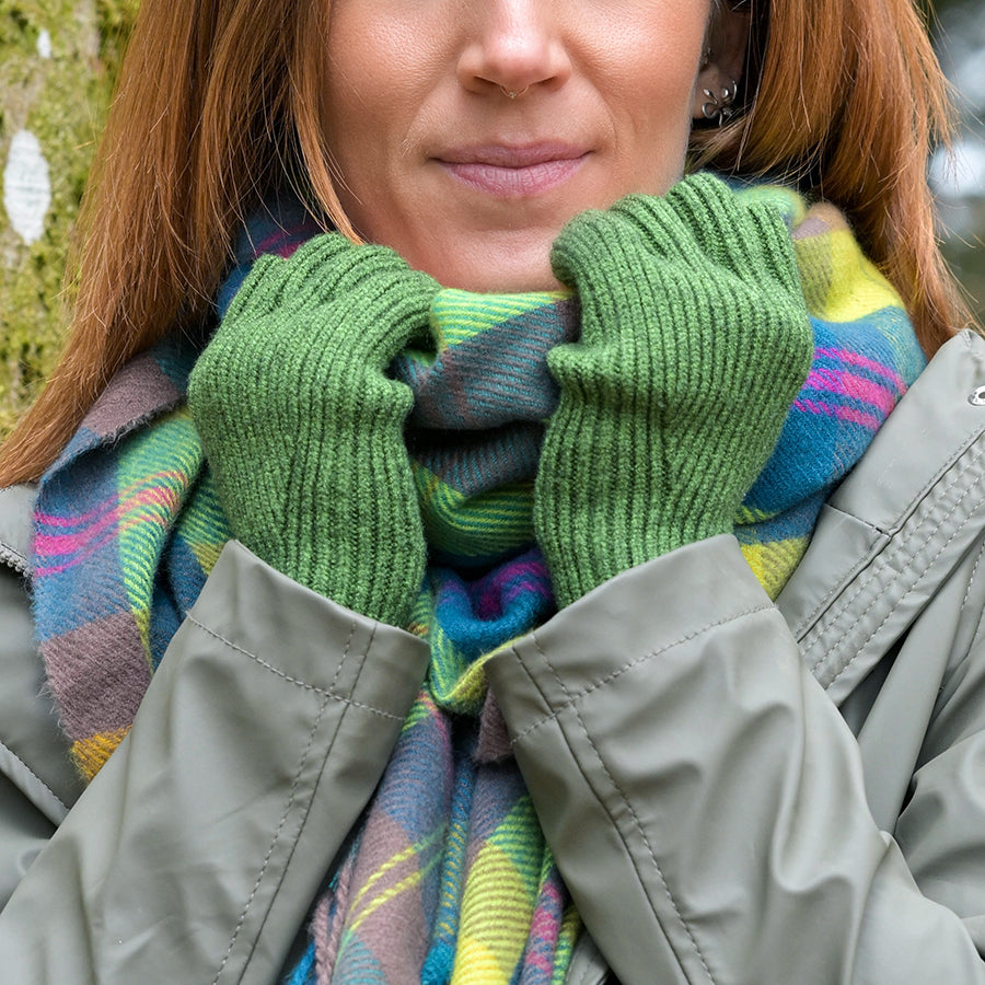 Yasmin Green Ribbed Fingerless Recycled Blend Gloves