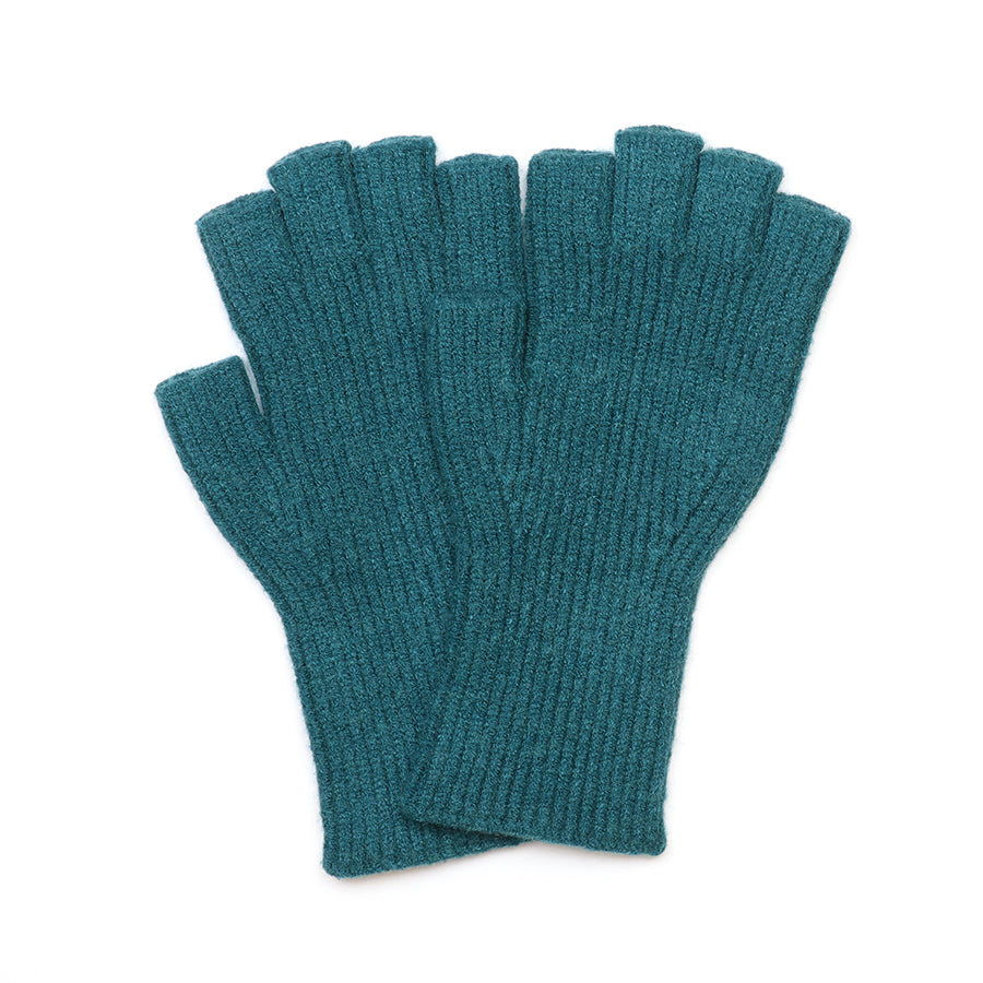Yasmin Teal Ribbed Fingerless Recycled Blend Gloves