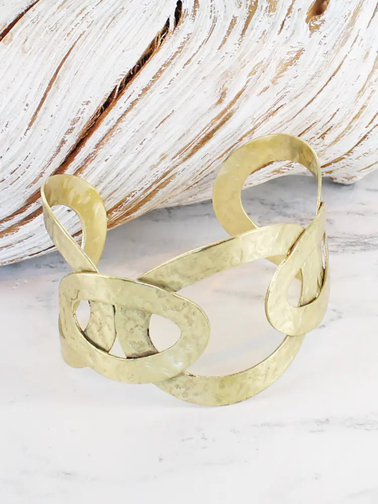 Beaten Metal Ring Cuff Gold