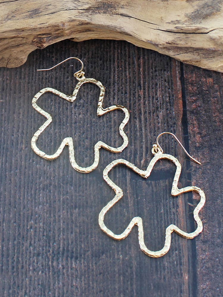 Metal Abstract Flower Earrings Gold