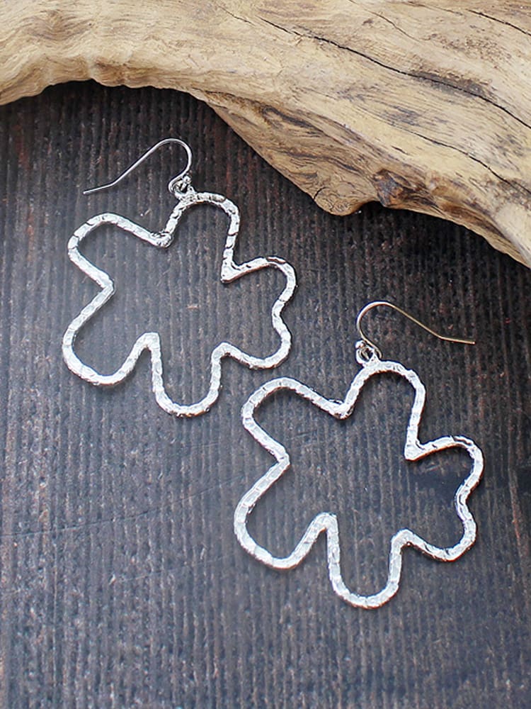 Metal Abstract Flower Earrings Silver