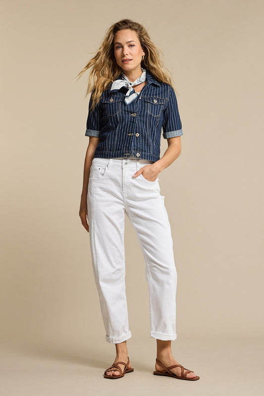 Caitlina Sidepatch White Barrel Jeans