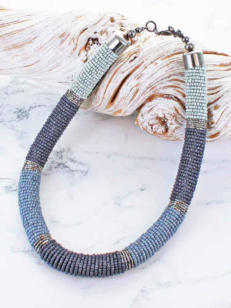 Short Beaded Necklace Denim