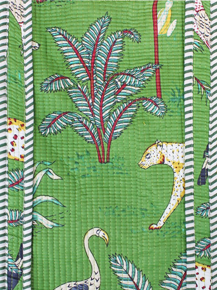 Quilted Cotton Jungle Print Tote Bag - Green