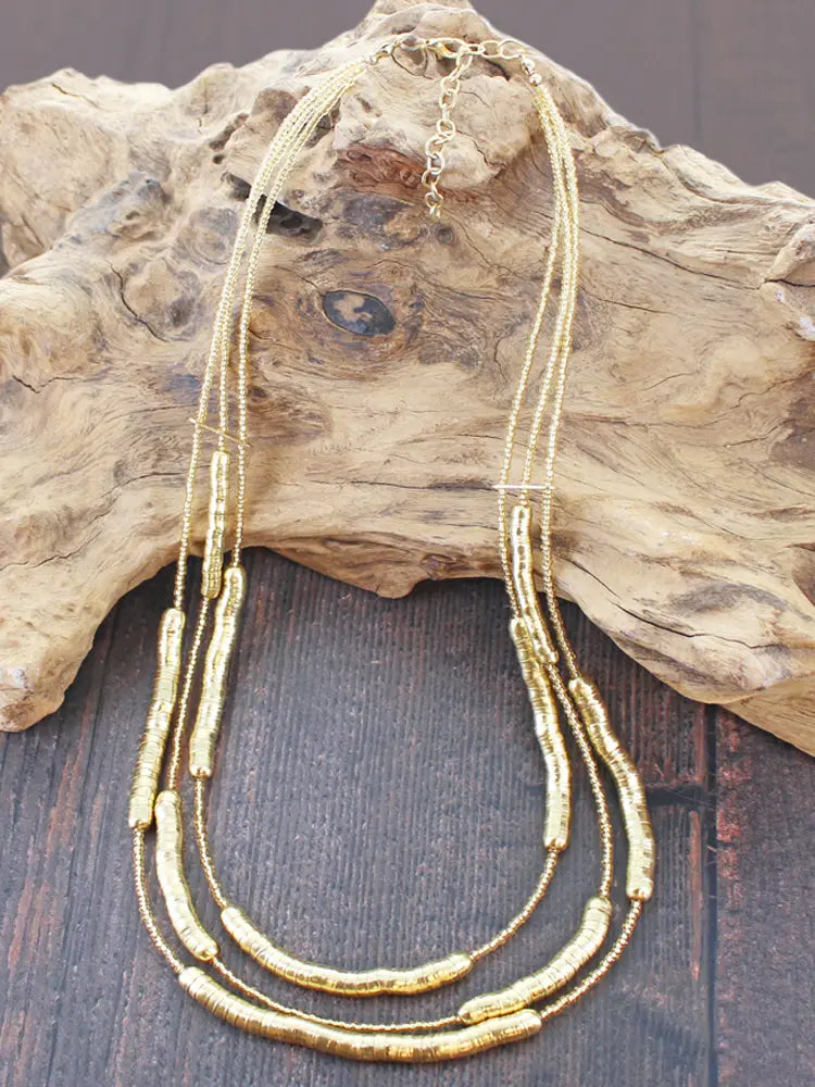 Triple-Strand Snake & Bead Necklace Gold